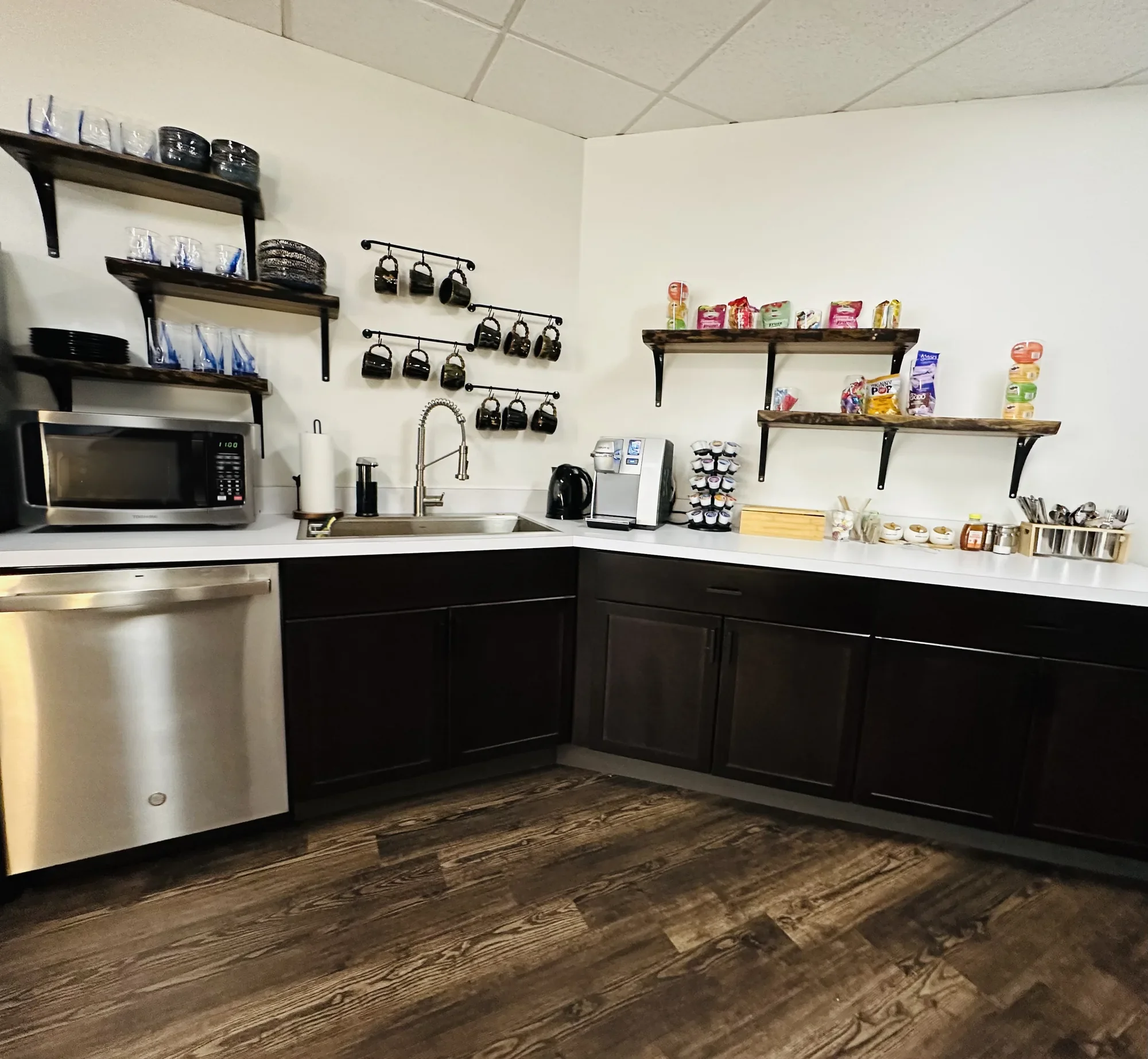 Boulder office kitchen with complimentary snacks and drinks
